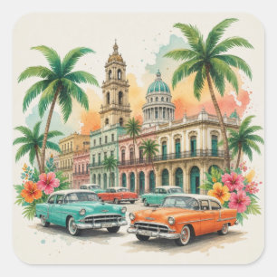 Reise nach Kuba - Grüße aus Havanna Vintage Quadratischer Aufkleber