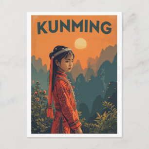Reise nach Kunming, China im Vintage-Stil Postkarte