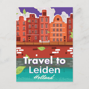 Reise nach Leiden Holland Cartoon-Reiseposter Postkarte