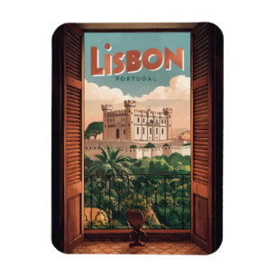 Reise nach Lissabon Portugal im Vintage-Stil, Gesc Magnet