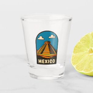 Reise nach Mexiko Azteken-Pyramide Retro-Szene Schnapsglas