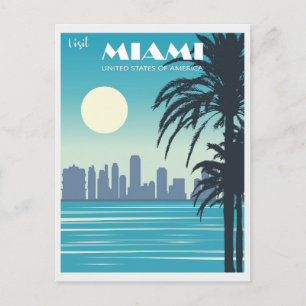 Reise nach Miami Florida City Skyline Vintage Postkarte