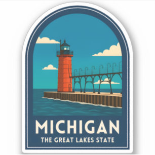 Reise nach Michigan im Vintage-Stil: Leuchtturm, R Aufkleber