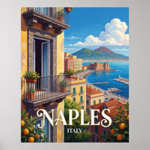 Reise nach Neapel, Italien, Bucht und Vesuv Poster