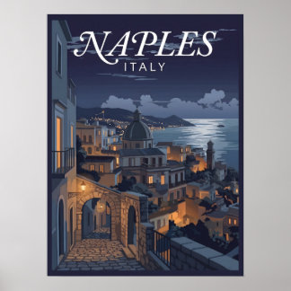 Reise nach Neapel Italien Nacht Vintage Poster