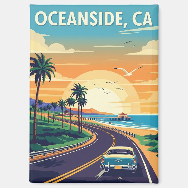 Reise nach Oceanside, Kalifornien, im Vintage-Stil Magnet (Vorderseite)