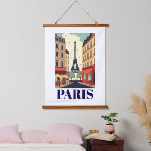 Reise nach Paris Eiffelturm Blick Vintage Wandteppich Mit Holzrahmen