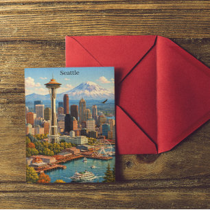 Reise nach Seattle Washington Skyline Blick Vintag Postkarte