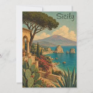 Reise nach Sizilien Italien Mittelmeerinsel Vintag Karte