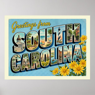 Reise nach South Carolina im Vintage-Stil Poster