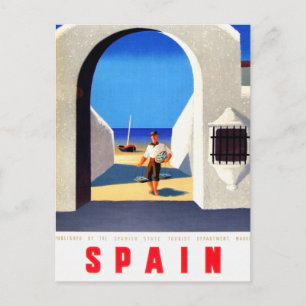 Reise nach Spanien im Stil der alten Fischer Postkarte