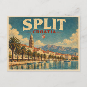 Reise nach Split Kroatien im Vintage-Stil Postkarte