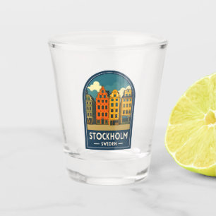 Reise nach Stockholm Schweden Altstadt Retro Schnapsglas