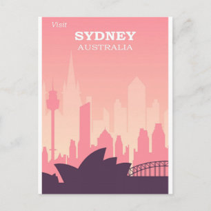 Reise nach Sydney Australien Pink Vintage Postkarte
