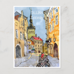 Reise nach Tallinn Estland Estonie Aquarell im Vin Postkarte