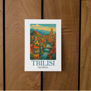 Reise nach Tiflis im Vintage-Stil – Retro-Stadtbi Postkarte