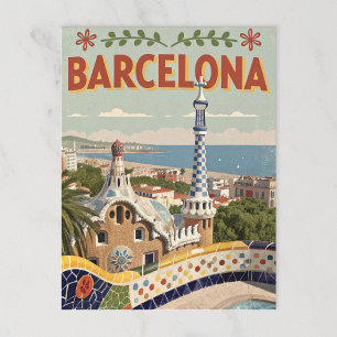 Reise nach Vintage Barcelona Gaudí Postkarte