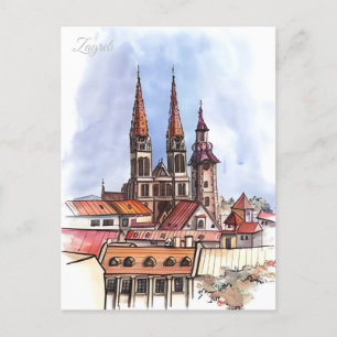 Reise nach Zagreb Kroatien Cityscape retro im Vint Postkarte