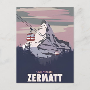 Reise nach Zermatt Skifahren Schweiz retro Vintage Postkarte