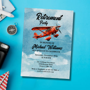 Reise-Party zum Ruhestand im Retro-Stil mit rotem Einladung