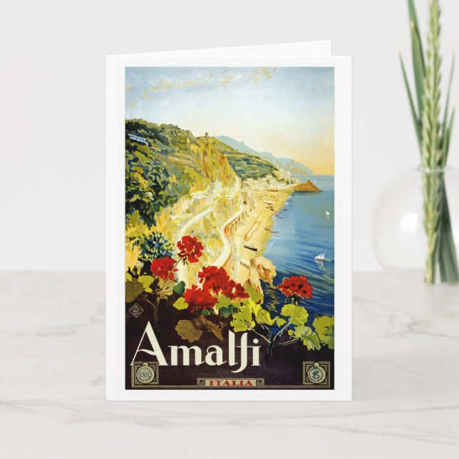 Reise-Plakat-Gruß-Karte "Amalfis" Vintage Karte (Vorderseite)