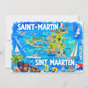 Reise-Postkarte der Insel Saint-Martin mit Illustr Einladung