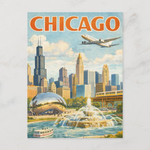 Reise-Postkarte im Vintage-Stil Chicago Postkarte
