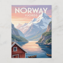 Reise-Postkarte im Vintage-Stil | Norwegische Fjor