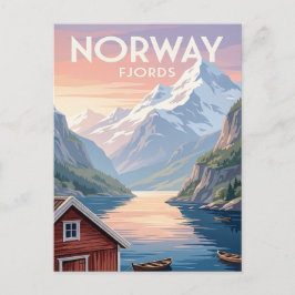 Reise-Postkarte im Vintage-Stil | Norwegische Fjor Postkarte