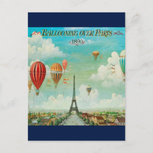 Reise-Postkarte mit Vintage-Ballonfahrt über Paris Postkarte