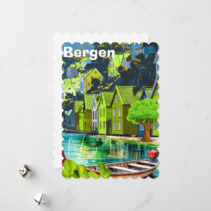 Reise-Postkartenkunst Bergen Norwegen, Bergen-Post Feiertagskarte