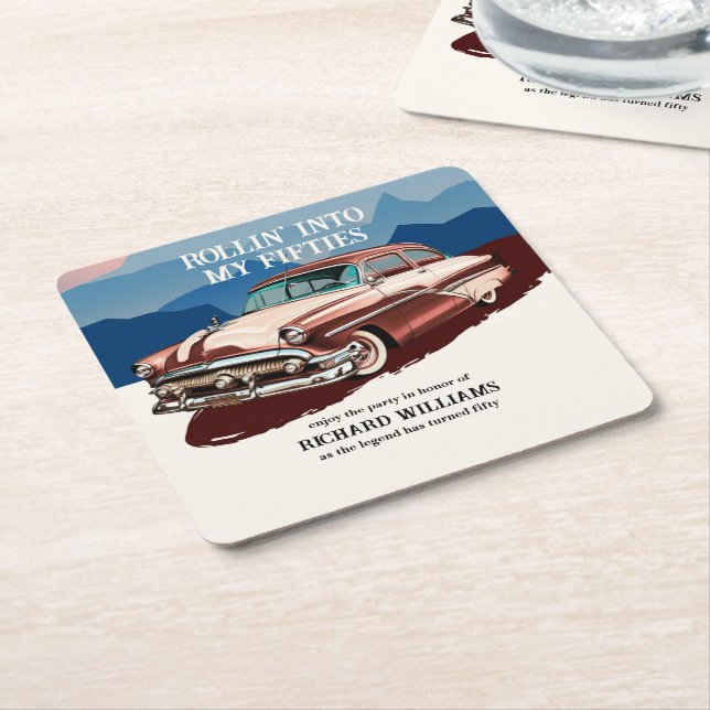 Reise Retro Oldtimer Thema 50. Geburtstag Rechteckiger Pappuntersetzer (angewinkelt)