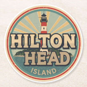 Reise-Retrosouvenirs vom Hilton Head Island Leucht Runder Pappuntersetzer