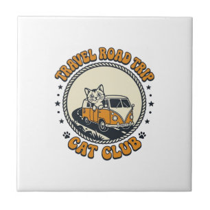 Reise Roadtrip Katze Haustierliebhaber Shirt Kunst Fliese