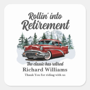 Reise-Ruhestands-Thema Klassisches Retro-Auto Roll Quadratischer Aufkleber