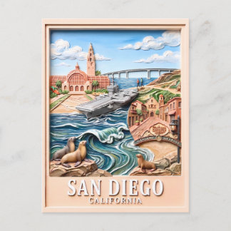 Reise San Diego Kalifornien 3D Texturierte Landmar Postkarte