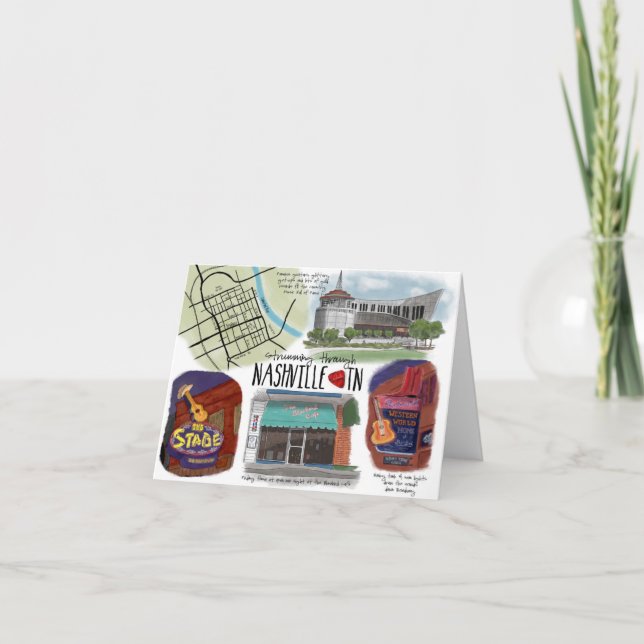 Reise-Skizze Notecard, das durch Nashville Karte (Vorderseite)