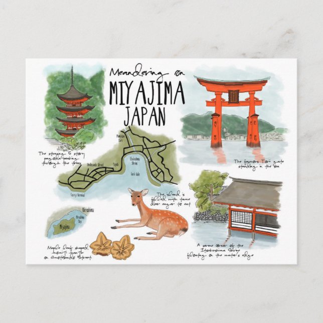 Reise-Skizze-Postkarte: Schlängeln auf Miyajima Postkarte (Vorderseite)