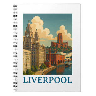 Reise-Stadtansicht von Liverpool England im Vintag Notizblock