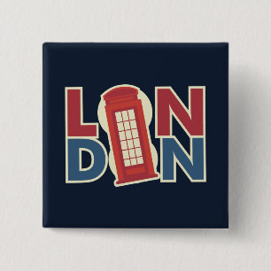 Reise Städte London Blau Rotes Telefonhäuschen Button
