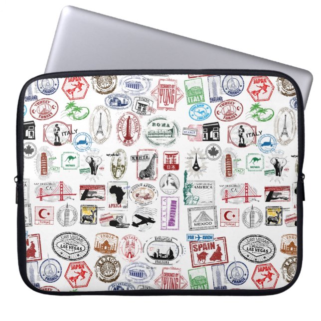 Reise Stempel Muster Etui Hülle Laptopschutzhülle (Vorderseite)