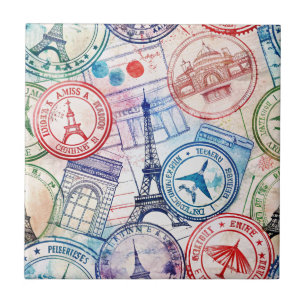 Reise-Stempel-Muster im Vintage-Stil (2) Fliese