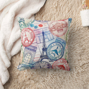 Reise-Stempel-Muster im Vintage-Stil (2) Kissen