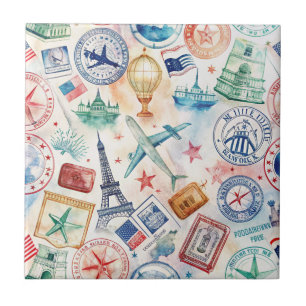 Reise-Stempel-Muster im Vintage-Stil (3) Fliese