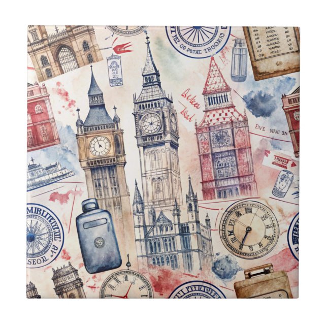 Reise-Stempel-Muster im Vintage-Stil (5) Fliese (Vorderseite)
