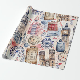 Reise-Stempel-Muster im Vintage-Stil (5) Geschenkpapier