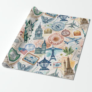 Reise-Stempel-Muster im Vintage-Stil (6) Geschenkpapier