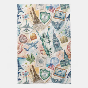 Reise-Stempel-Muster im Vintage-Stil (6) Geschirrtuch