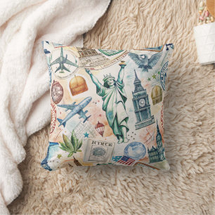 Reise-Stempel-Muster im Vintage-Stil (6) Kissen
