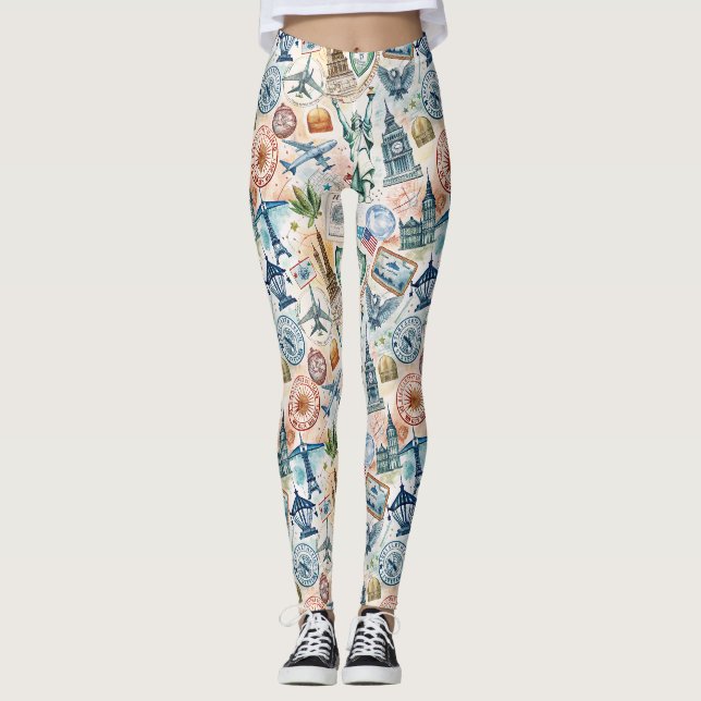 Reise-Stempel-Muster im Vintage-Stil (6) Leggings (Vorderseite)